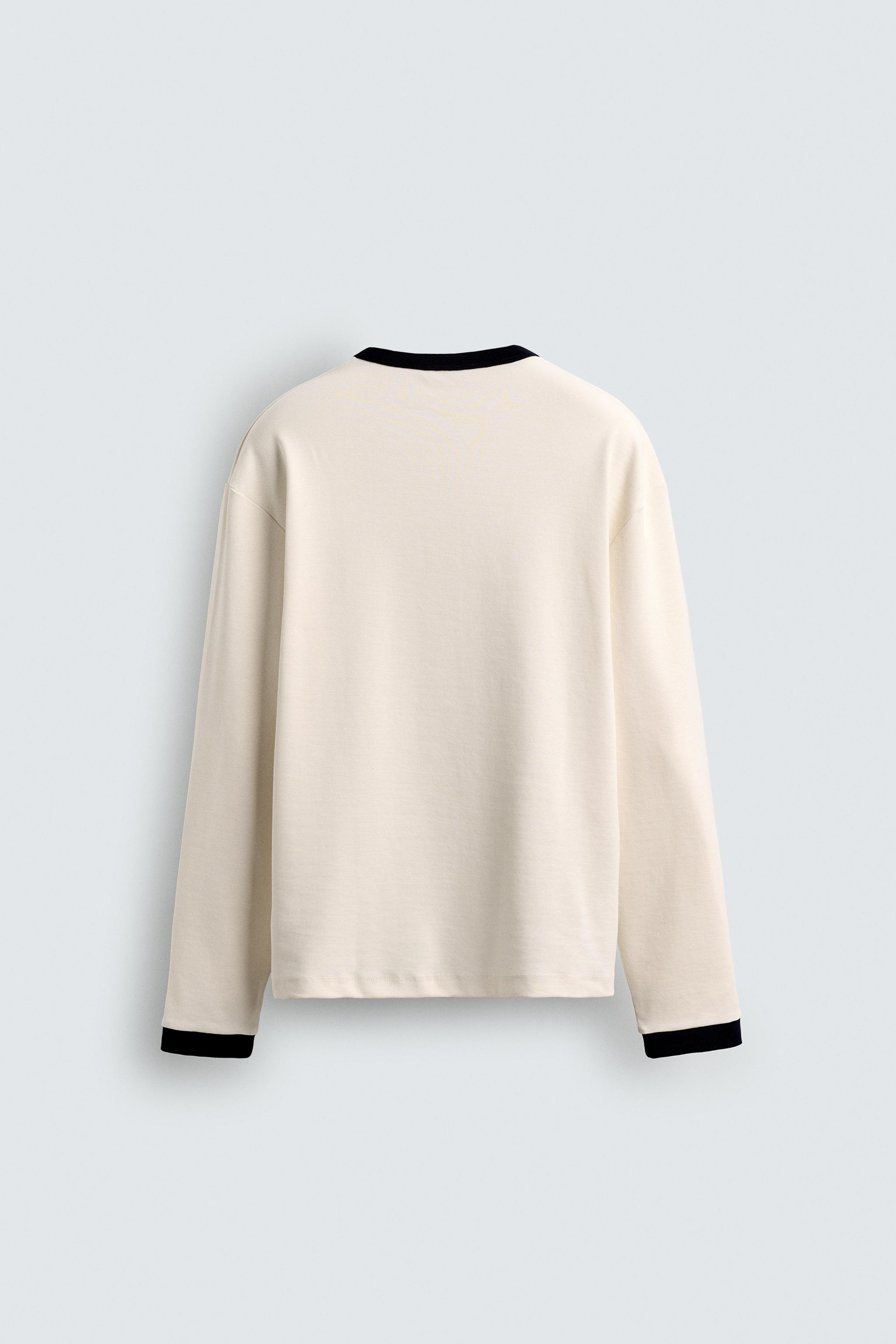 LONG SLEEVE CONTRAST RIBBED T-SHIRT